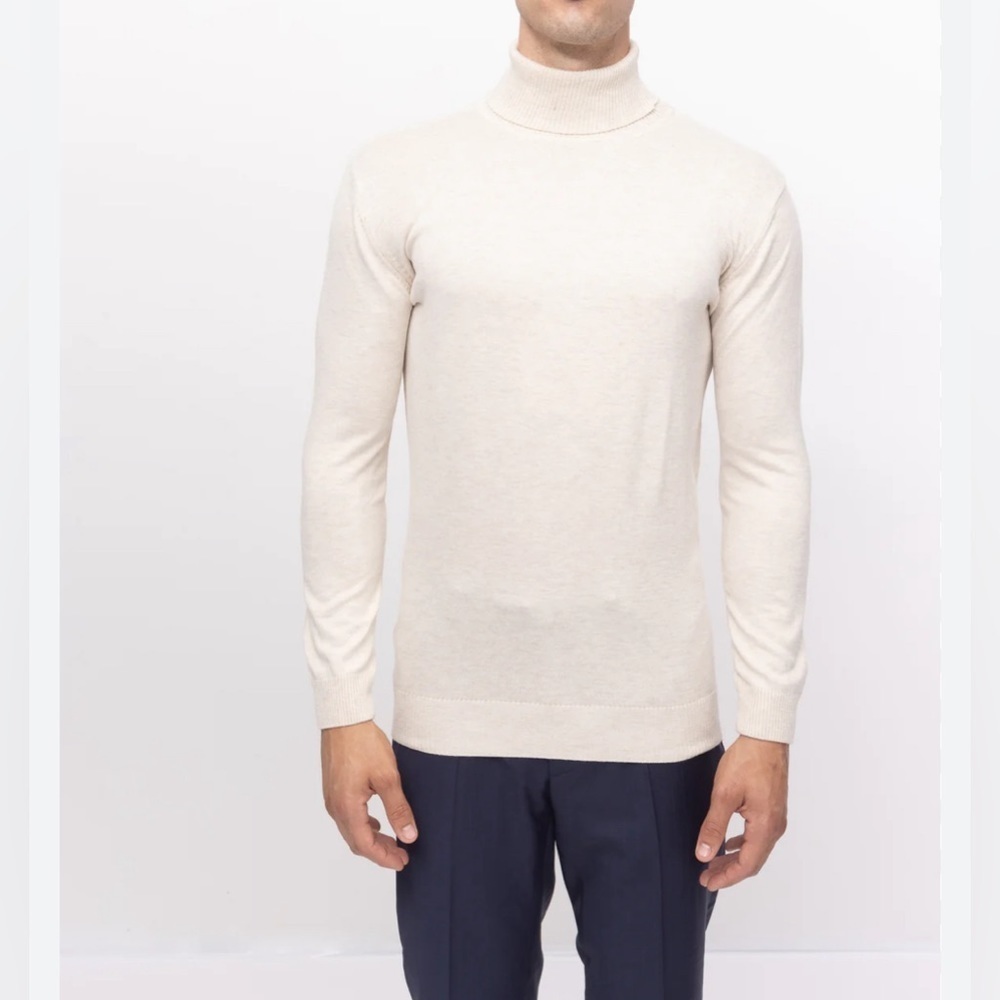 Ron Tomson N° 6186 Roll  Neck  Beige Knit Long Sleeve Sweater  Size Large NWT